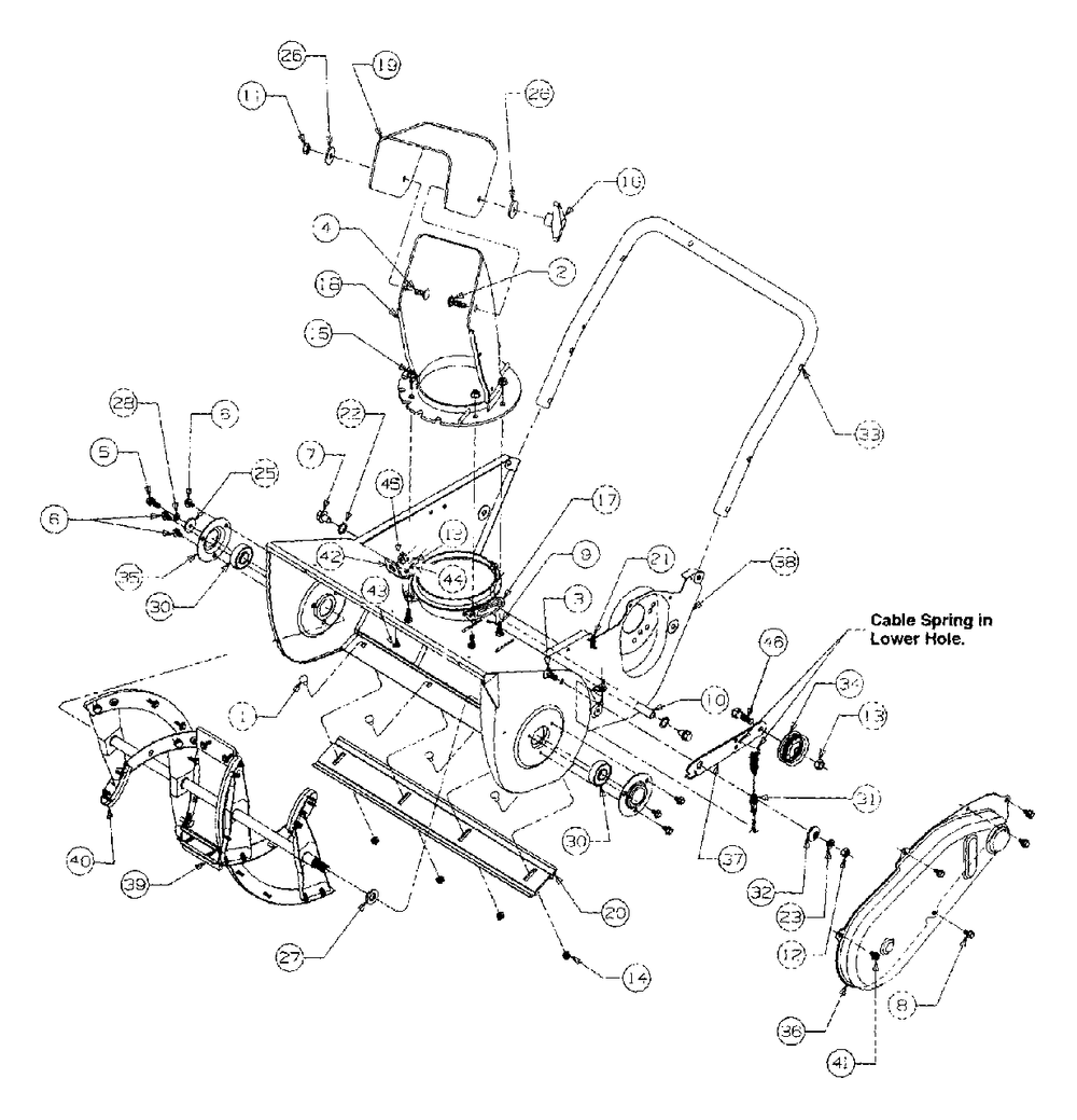 Chassis Diagram and Parts List for 140 (31A-140-000)(1999) Yard Machines Snow Blower